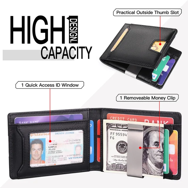 Men's rfid wallet genuine leather minimalist wallet card holder for men business credit card ID badge holder carbon fiber 3