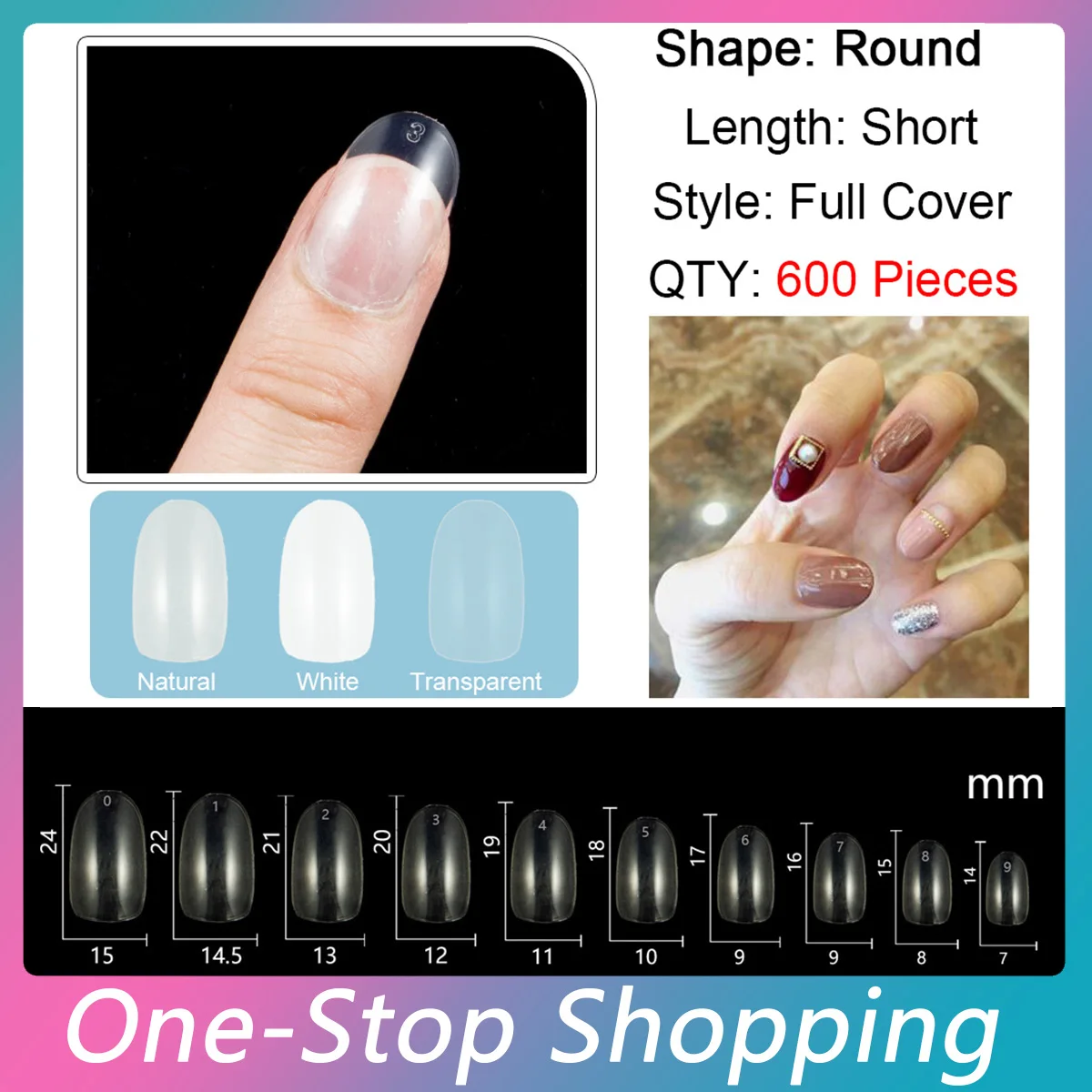 

Round Shape False Nail Tips 600 Pieces Per Pack Full Cover Short Fake Nail Press-on Nails DIY Kits Oval Nails