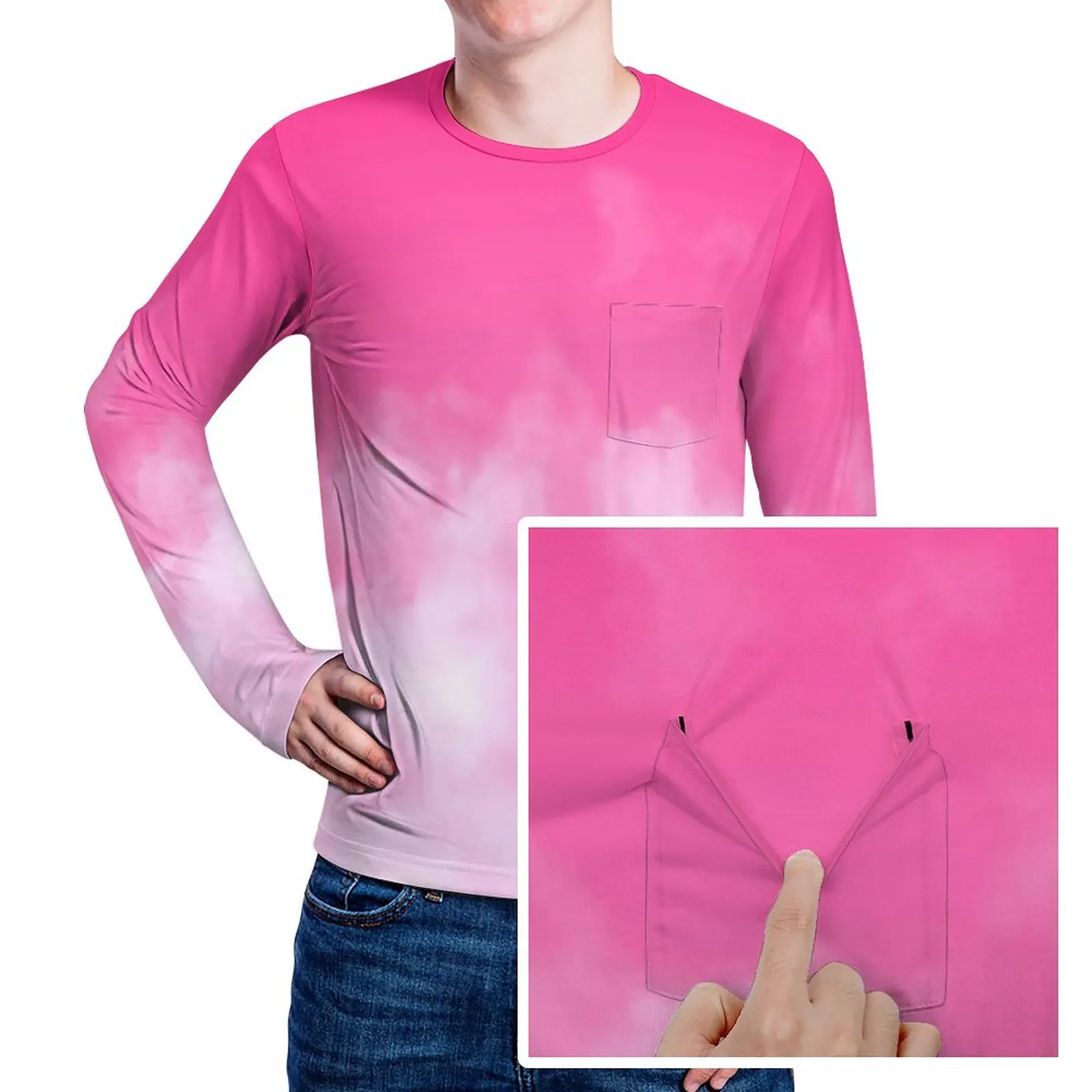 

Мягкая футболка с рисунком в виде облака и карманом, Женская Фотографическая футболка с длинным рукавом и рисунком в виде розового неба