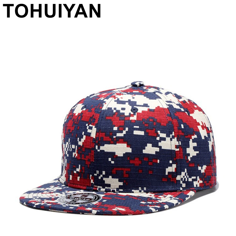 

TOHUIYAN Camo Digital Snapback Cap Men Hip Hop Hat Flat Visor Baseball Hats Autumn Tactical Military Hats Sports Caps For Women