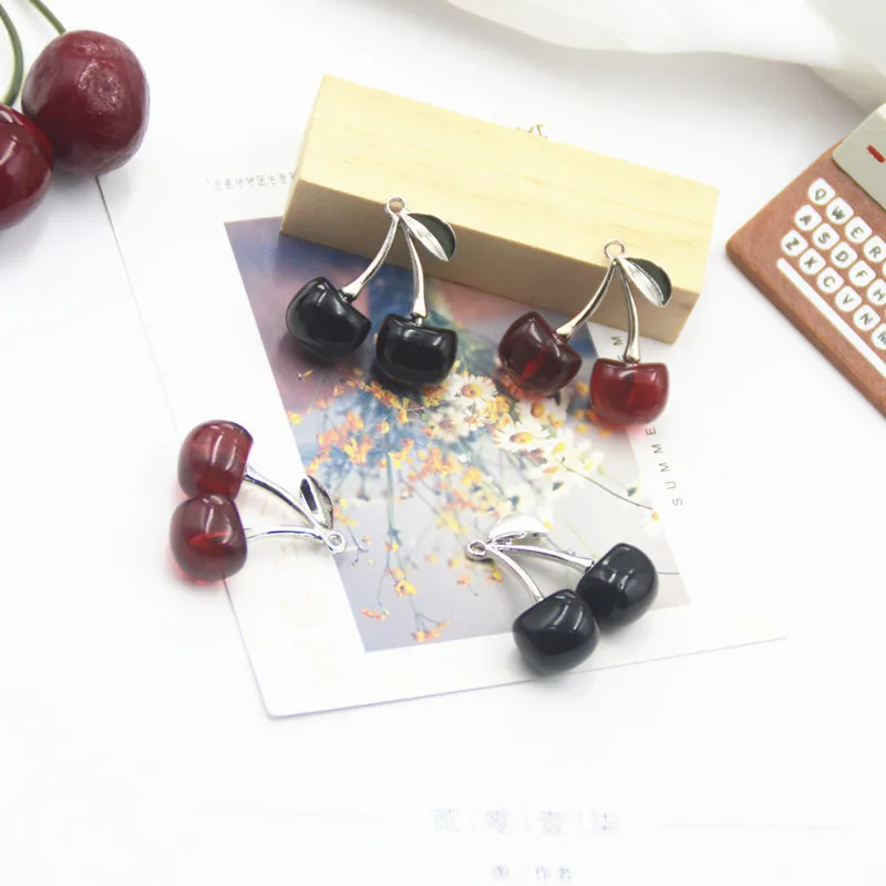 10pcs 28x30mm Alloy Creative Cherry Pendant Fruit Charms DIY Earring Necklace Jewelry Accessory Handmade for Women Girls Party