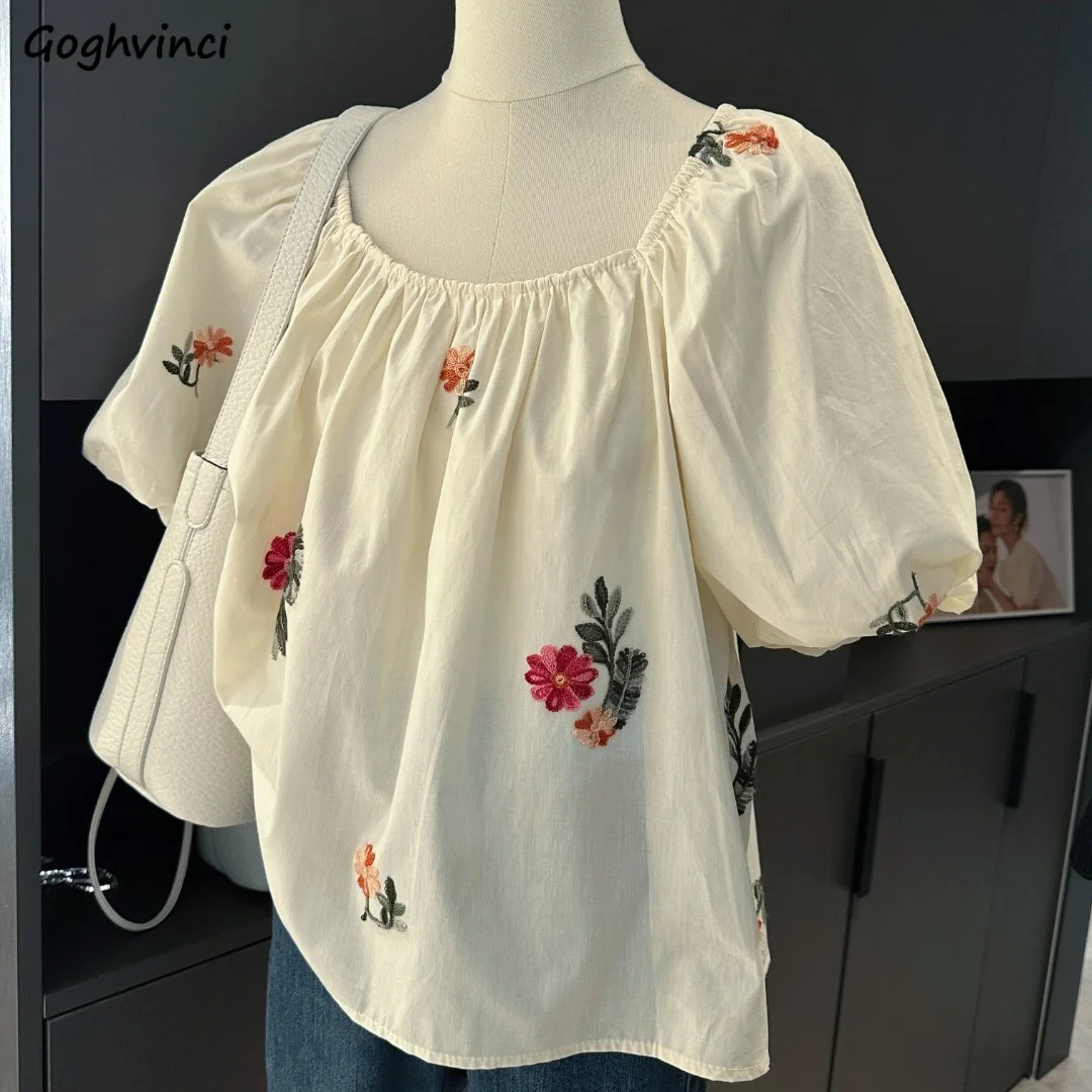 

Блузка женская с вышивкой в литературном стиле, мягкая Повседневная рубашка с воротником-лодочкой, милый модный универсальный топ в стиле ретро для колледжа в стиле Ins с рукавами-фонариками, на лето