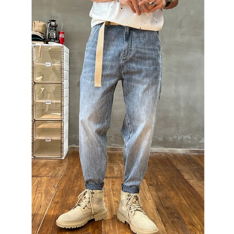 Streetwear Men 2022 Autumn and Winter New Pattern Vintage Blue Pencil Pants Comfortable Recreational Loose Large Jeans Female