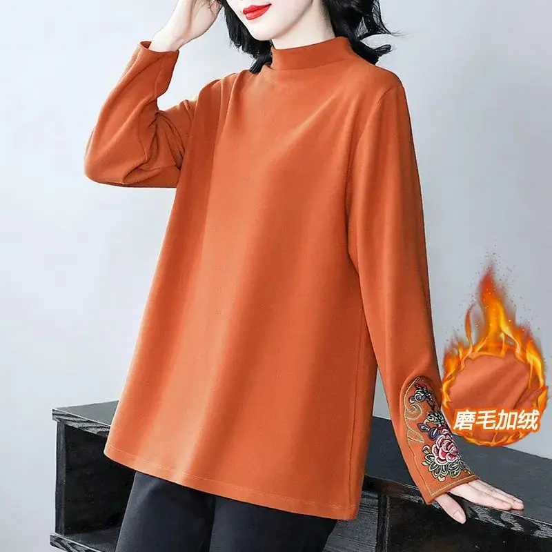 Большое женское бархатное пальто с вышивкой на толстой подошве осень/зима новый