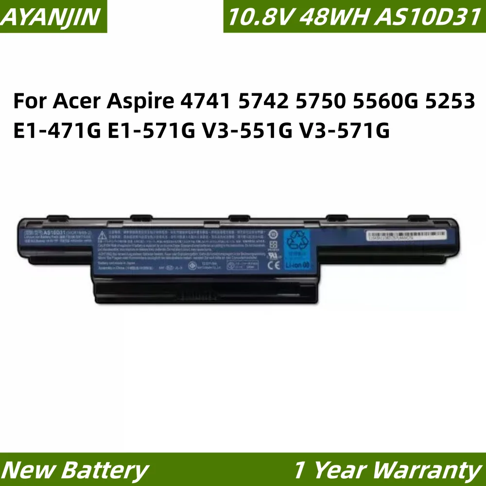 Фото Аккумулятор 10.8V 48WH AS10D31 AS10D41 AS10D5E для Acer Aspire 4741 5742 5750 5560G 5253 E1-471G E1-571G V3-551G V3-571G №1