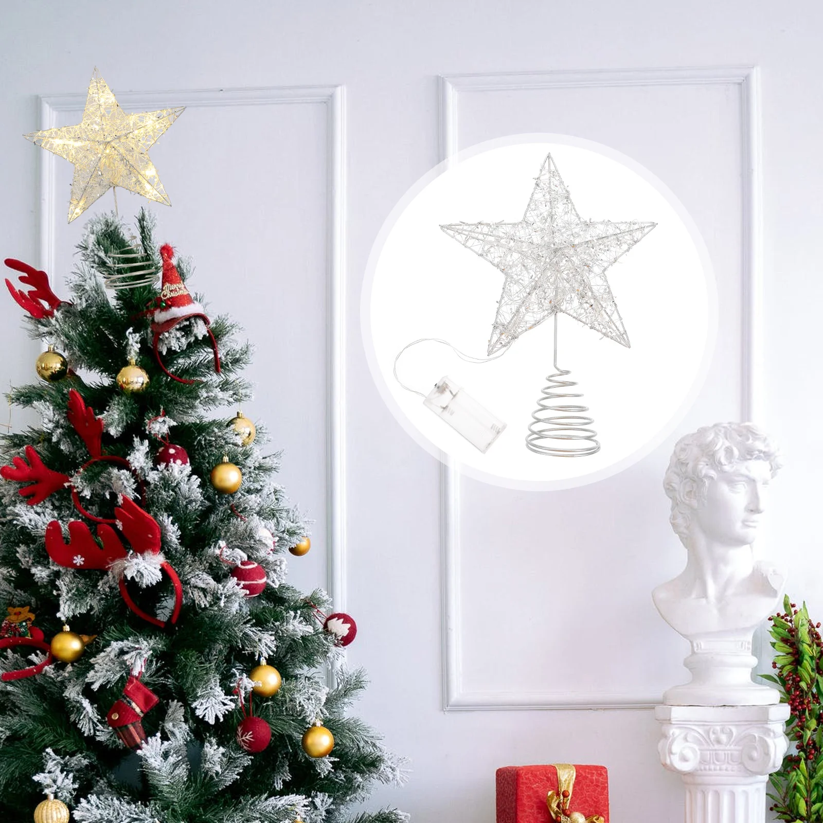 

Christmas Tree Top Star Decorations Ornament Light Post Exquisite Wrought Iron Creative Topper Xmas Lamp Adornment