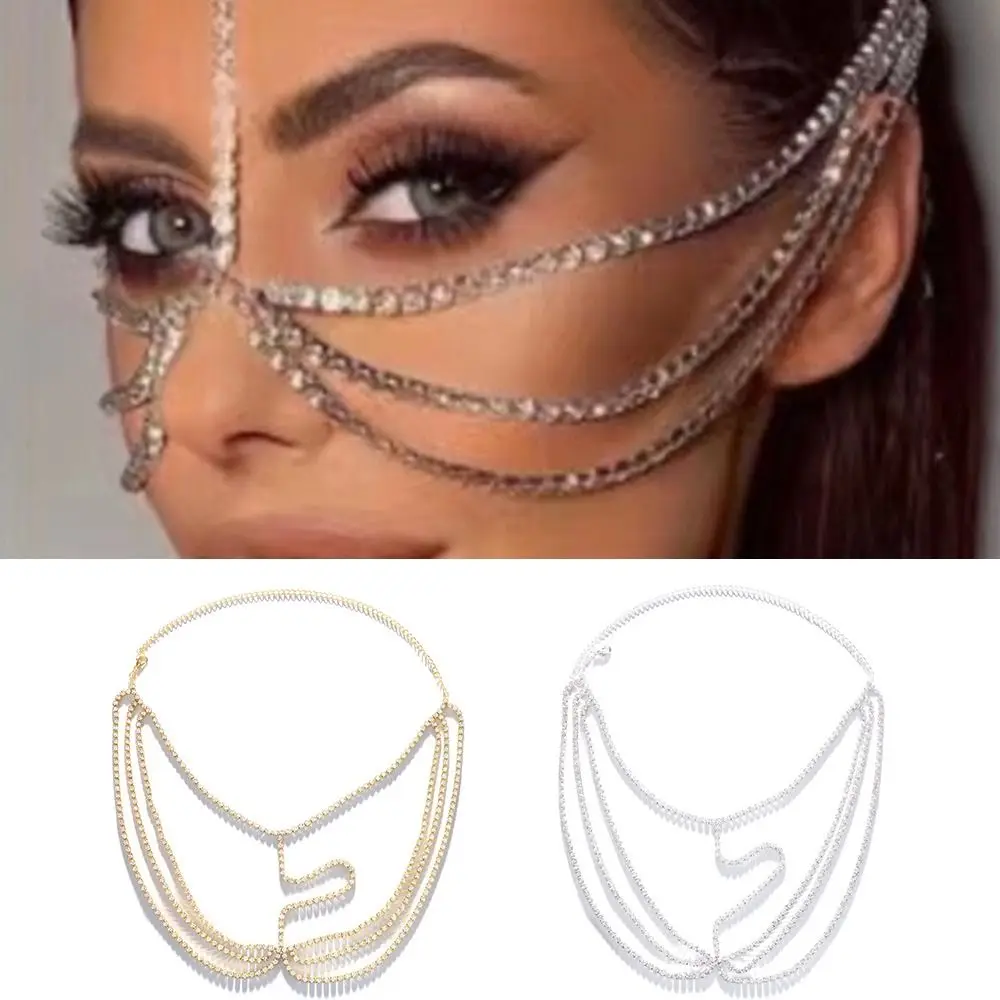

Multi-Layers Head Chains Cover FaceJewelry Crystal Veil Face Chain Crystal Layered Face Chain Face Chain Tassel Veil
