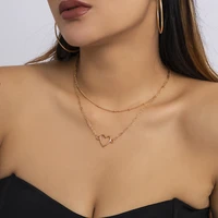 purui fashion hip hop trend metal chain multilayer necklace for women simple design heart pendant charm party necklace jewelry
