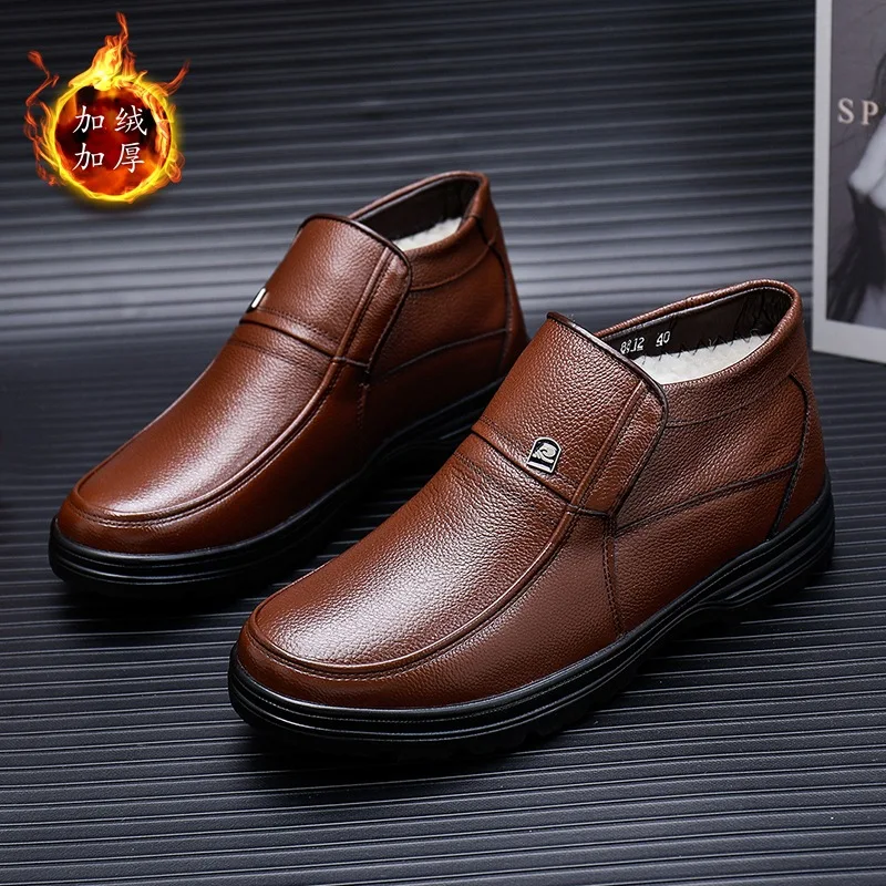 

Size 39-44 Winter Boots for Men Warm Plush Thick Boots Genuine leather waterproof non-slip ankle boots coturno masculino 1201