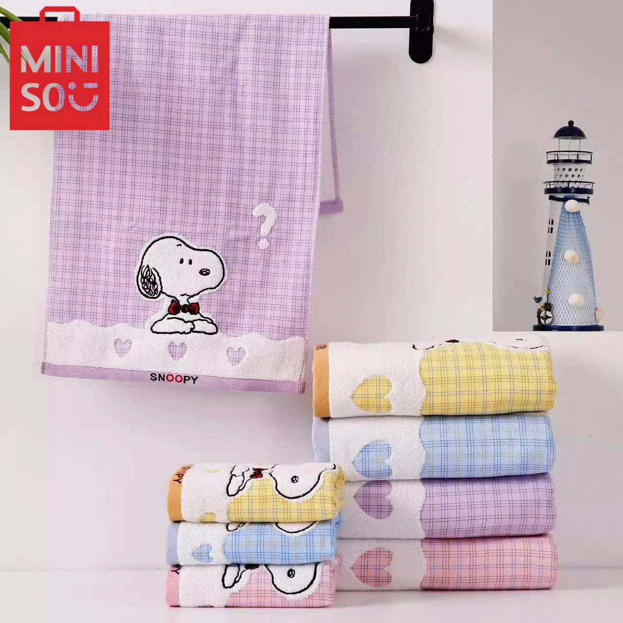 Хлопковое полотенце Miniso Snoopy 74x34 см банное в виде милой собаки очень мягкое для