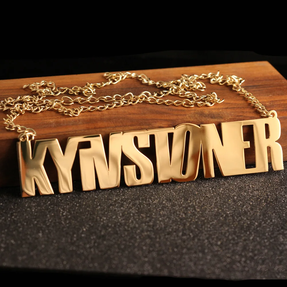 Персонализированное ожерелье из нержавеющей стали с подвеской с большим именем, позолоченная цепочка с именной табличкой, ювелирные изделия в стиле хип-хоп, подарок ручной работы