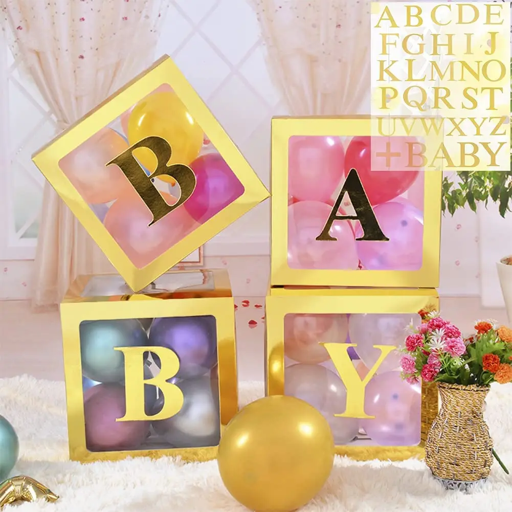 

Baby Shower Transparent Birthday Balloon Box Alphabet Name Box Wedding Globos 1st Birthday Party Decoration Kids Latex Balloon