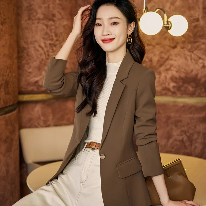 Korean Fashion Spring Notched Blazer Women Classic All Match Long Sleeve Blazers Office Lady Single Breasted Jackets New
