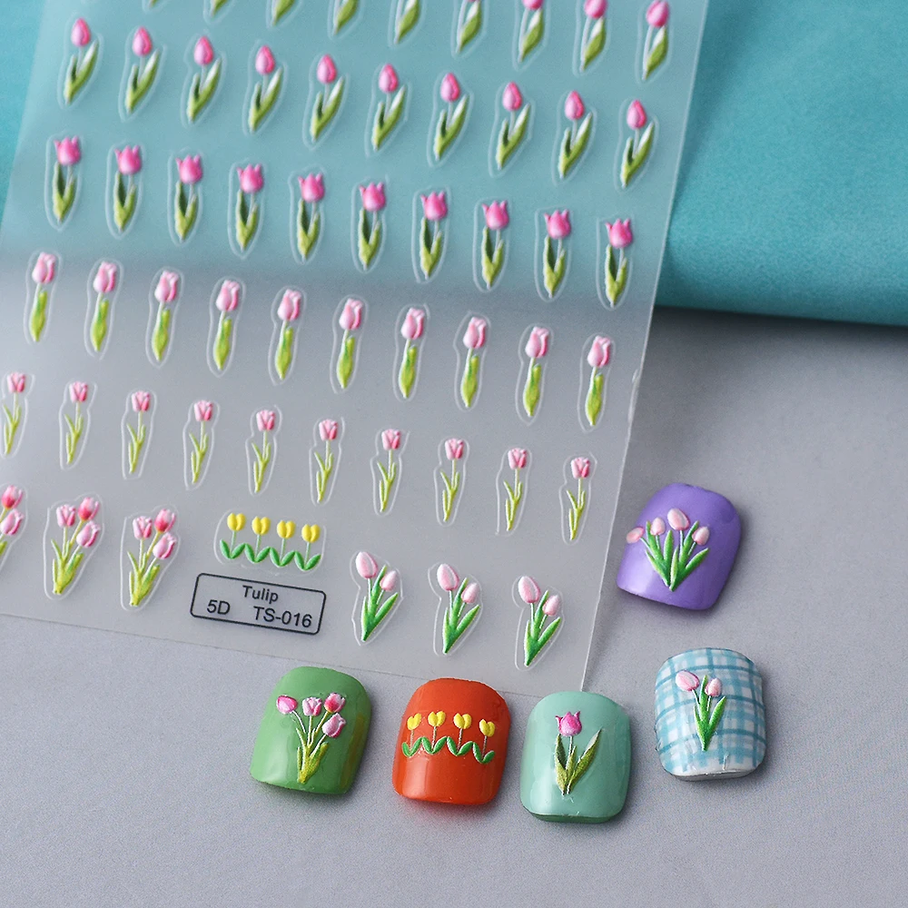 

Tulip Flower 5D Nail Art Stickers Nail Foil Manicura Tips Decals For Nails TS-016