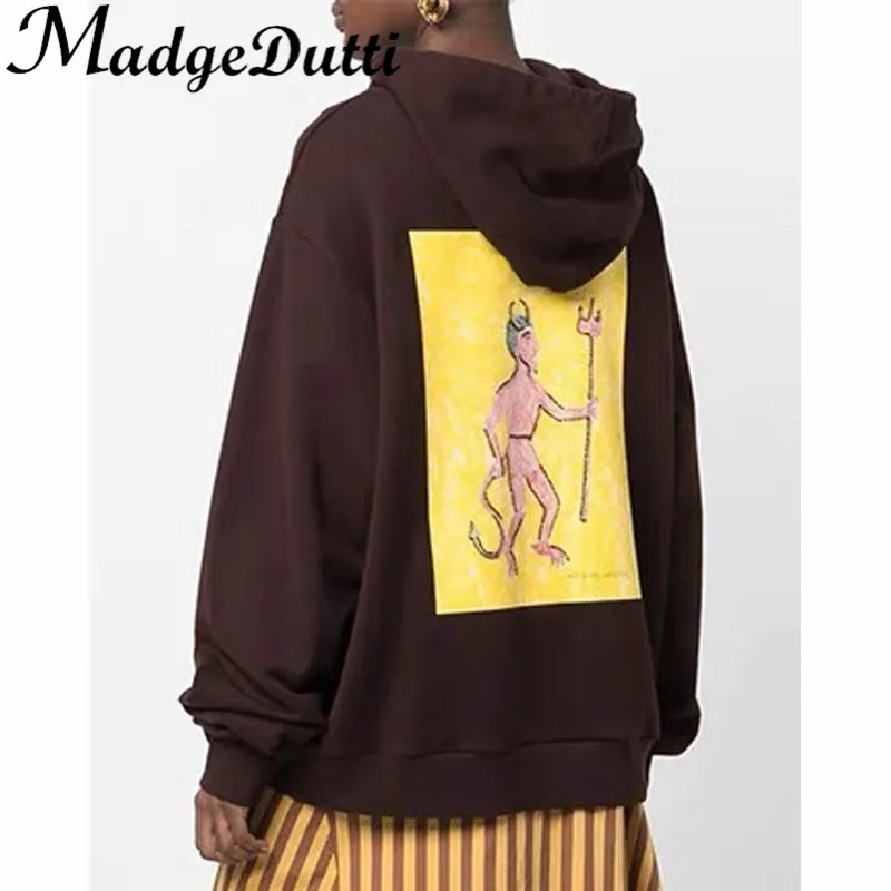 

11,27 г., MadgeDutti, роскошная Свободная Женская толстовка с капюшоном, буквенной вышивкой, цветочным узором и длинным рукавом