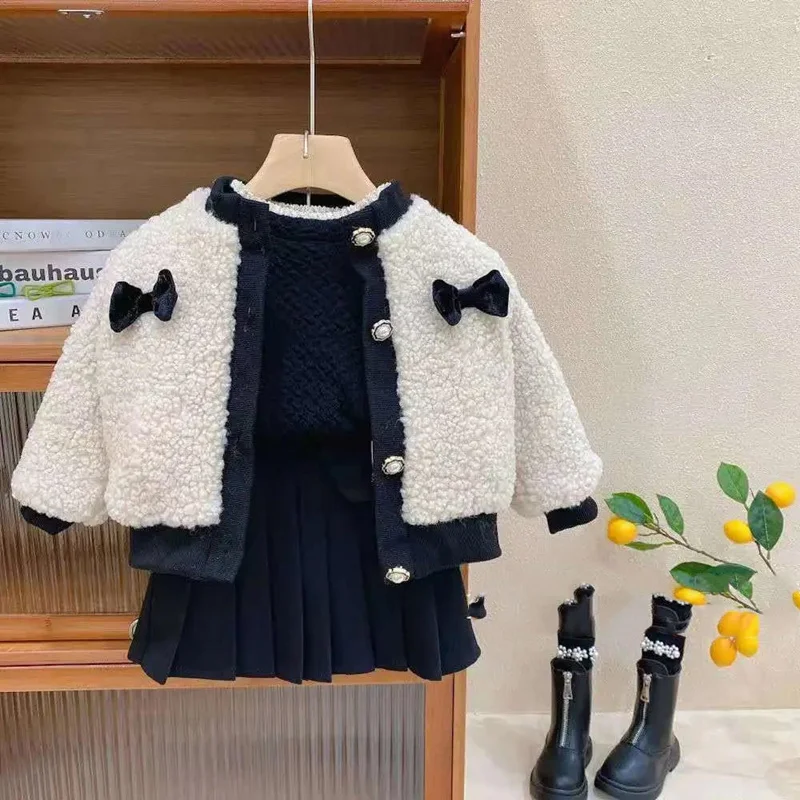 

Girls Fur Coat Jacket Cotton Outwear Overcoat 2022 Retro Warm Thicken Plus Velvet Winter Autumn Christmas Children's Clothing