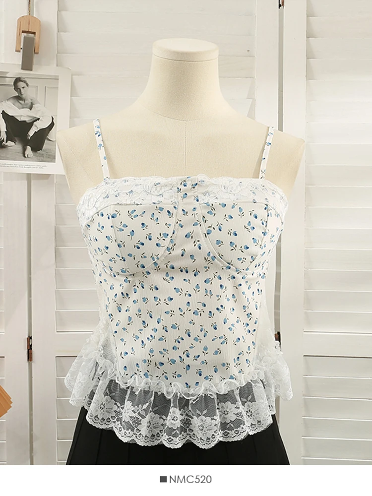 

Женские летние майки, темпераментная новая сетчатая Лоскутная Цветочная короткая рубашка на бретелях, универсальная короткая приталенная ...