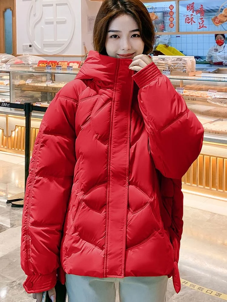 Korean Style Winter Women Puffer Jacket Parkas Hooded Oversized Female Loose Coat Cotton Padded Outerwear Clothing