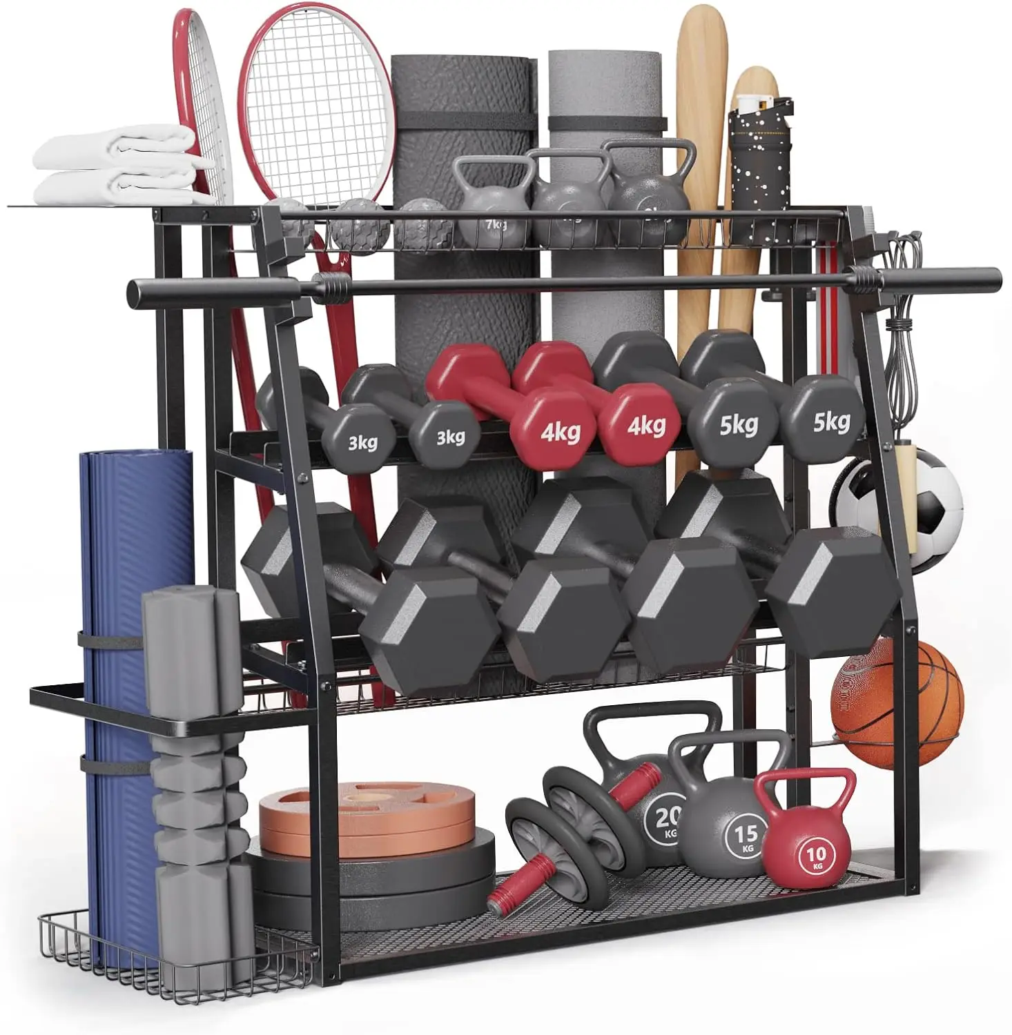 

3-уровневая весовой стойка для гантелей Merapi, стальная домашняя стойка для хранения в тренажерном зале, сверхпрочная весовой стойка для гантелей, Ковриков Для Йоги, гимнастических колокольчиков,