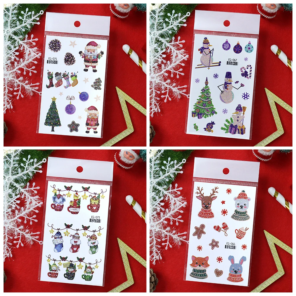 VeeCharm-Счастливого Рождества блестящие Временные татуировки для детей