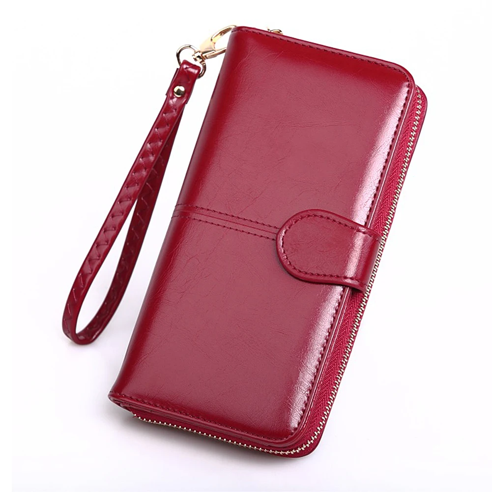 

Oil Wax Leather Long Wallet With Detachable Lanyard Portable Wear-Resistant Coin Purse For Bag Shoulder Bag