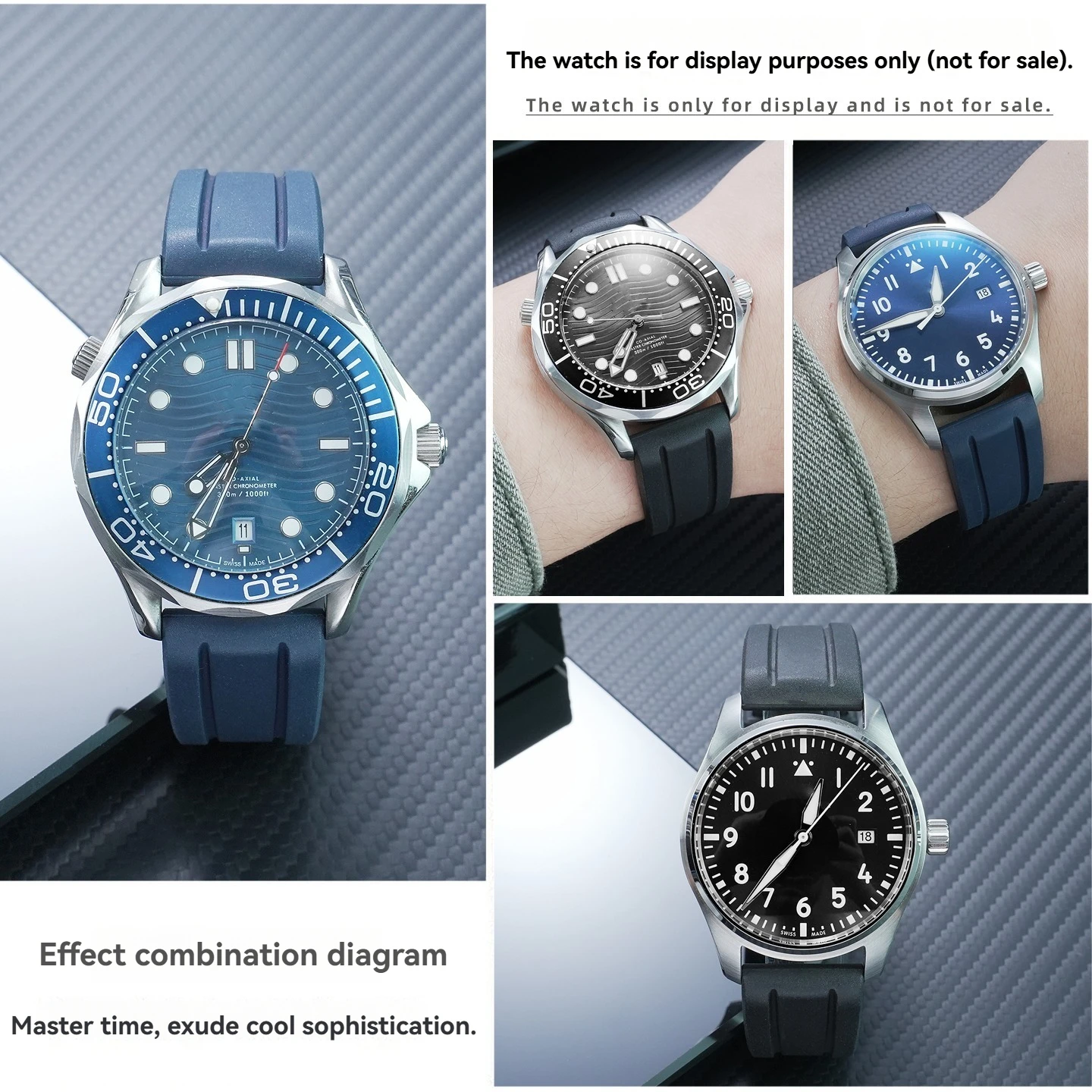 Фото Беспыльный ремешок для часов из фторкаучука FKM, подходит для Longines, Citizen, IWC, Seiko, Casio, аксессуары для ремешков из фторкаучука, 20/22 мм. №3