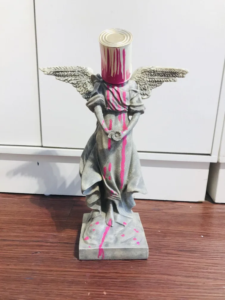 

Banksy Iron Bucket Painting Angel Handmade Grey Fashion Doll Decoration Sculpture INS Gift to Banksy