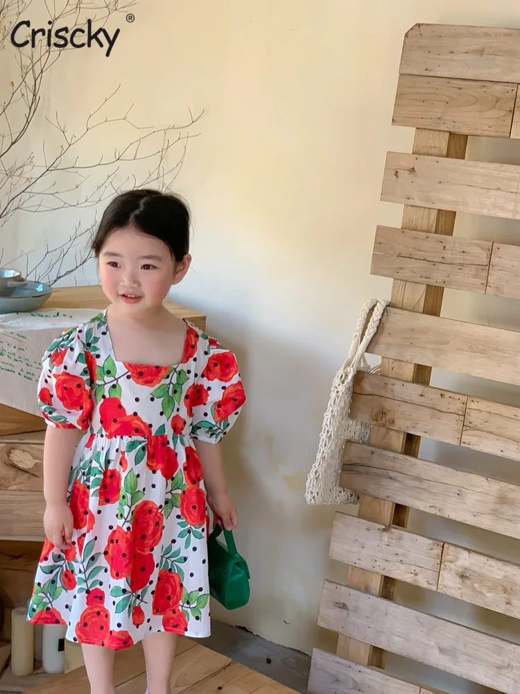 

Criscky Baby Girls Dresses Summer Dresses Kids Short Sleeve Cute Print O-neck Dress Summer Princess A-line Dresses for Girls