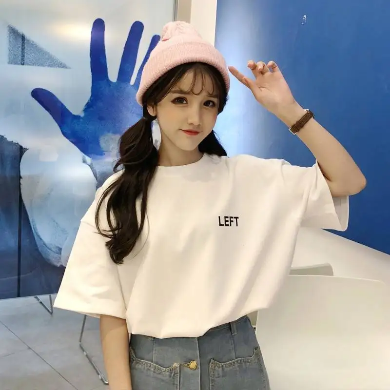 

Футболка женская свободного покроя с коротким рукавом, модная рубашка в Корейском стиле, Белый Топ, Одежда большого размера, на лето
