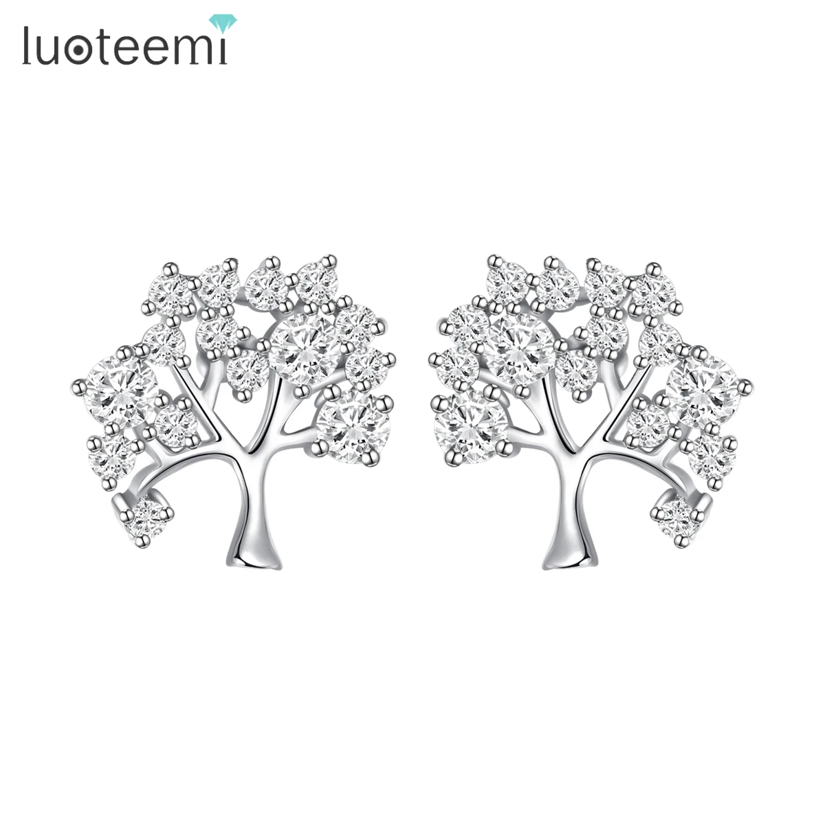 

LUOTEEMI New In Unique Design AAA Cubic Zirconia Tree Shape Cute Stud Earrings for Women Fashion Small Daily Wear Girl Accessory