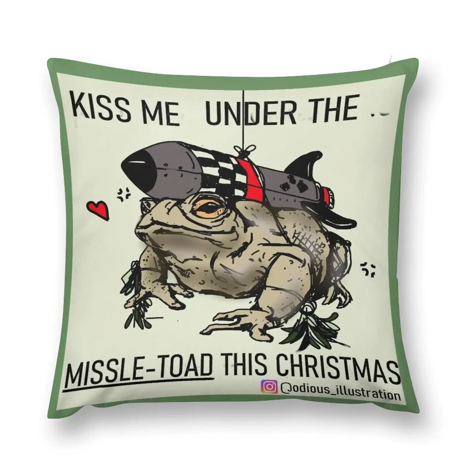 Фото Поцелуй меня под Missle-Toad, эта рождественская подушка, новогодняя декоративная подушка, подушка №1