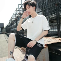 summer mens sport suit casual short sleevett shirt mens youth solid color clothes mens two piece suit