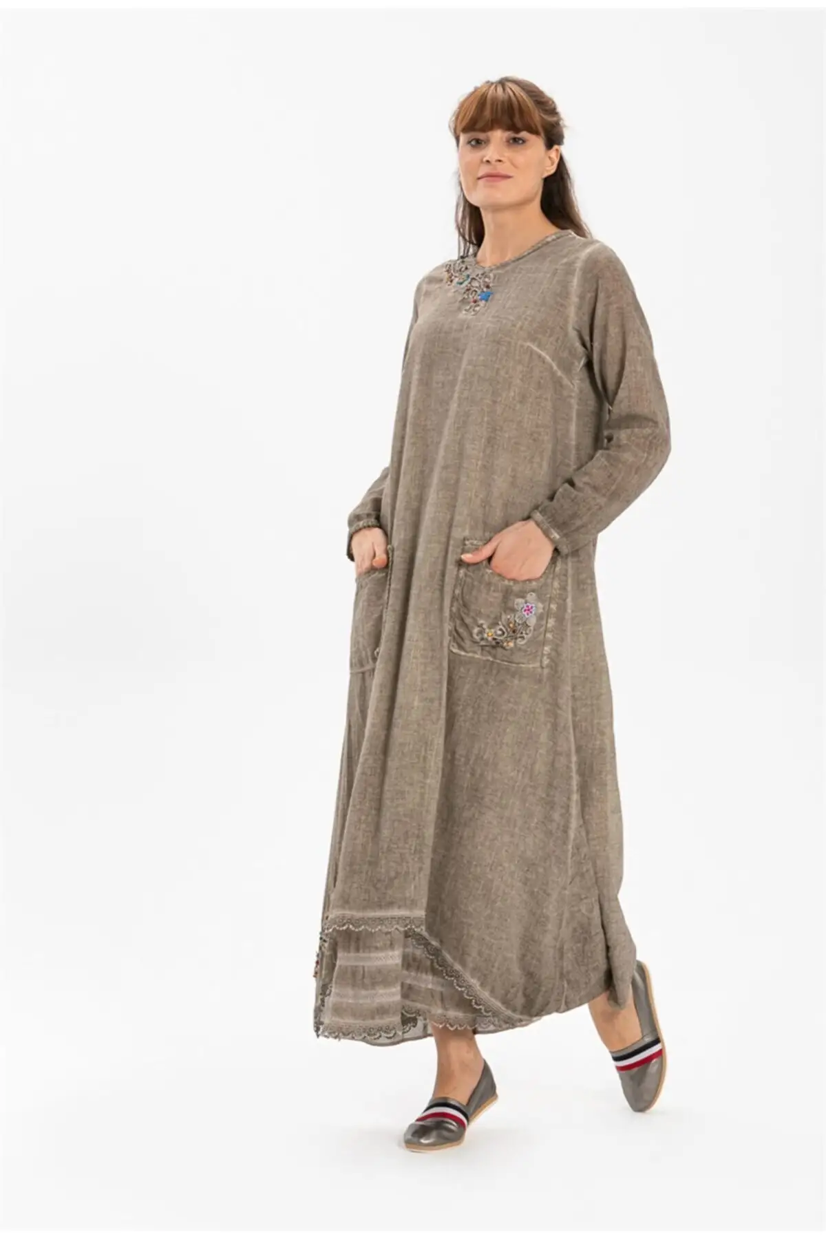 

Long Sleeve Special 100% Organic English Cotton Shilla Cloth Vintage Ethnic Bohemian Marbling Dress