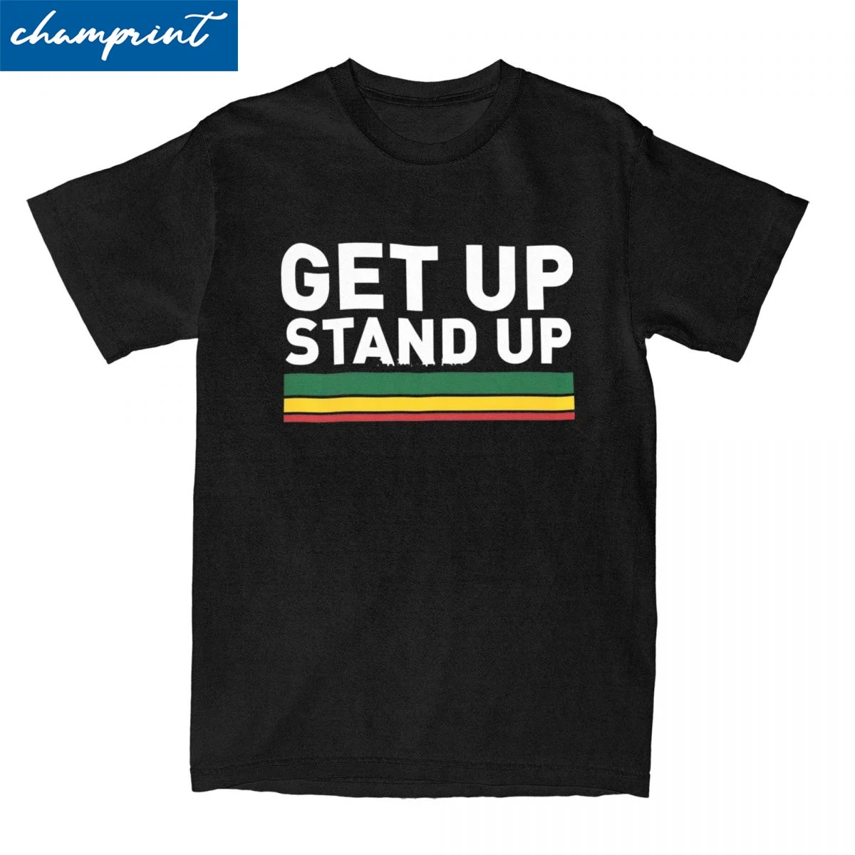 Фото Мужчины Женщины Get Up Stand Up Reggae Rasta Футболки Боб Марли Чистый хлопок Одежда для отдыха Футболка с коротким рукавом и круглым вырезом Футболка для вечеринки №1