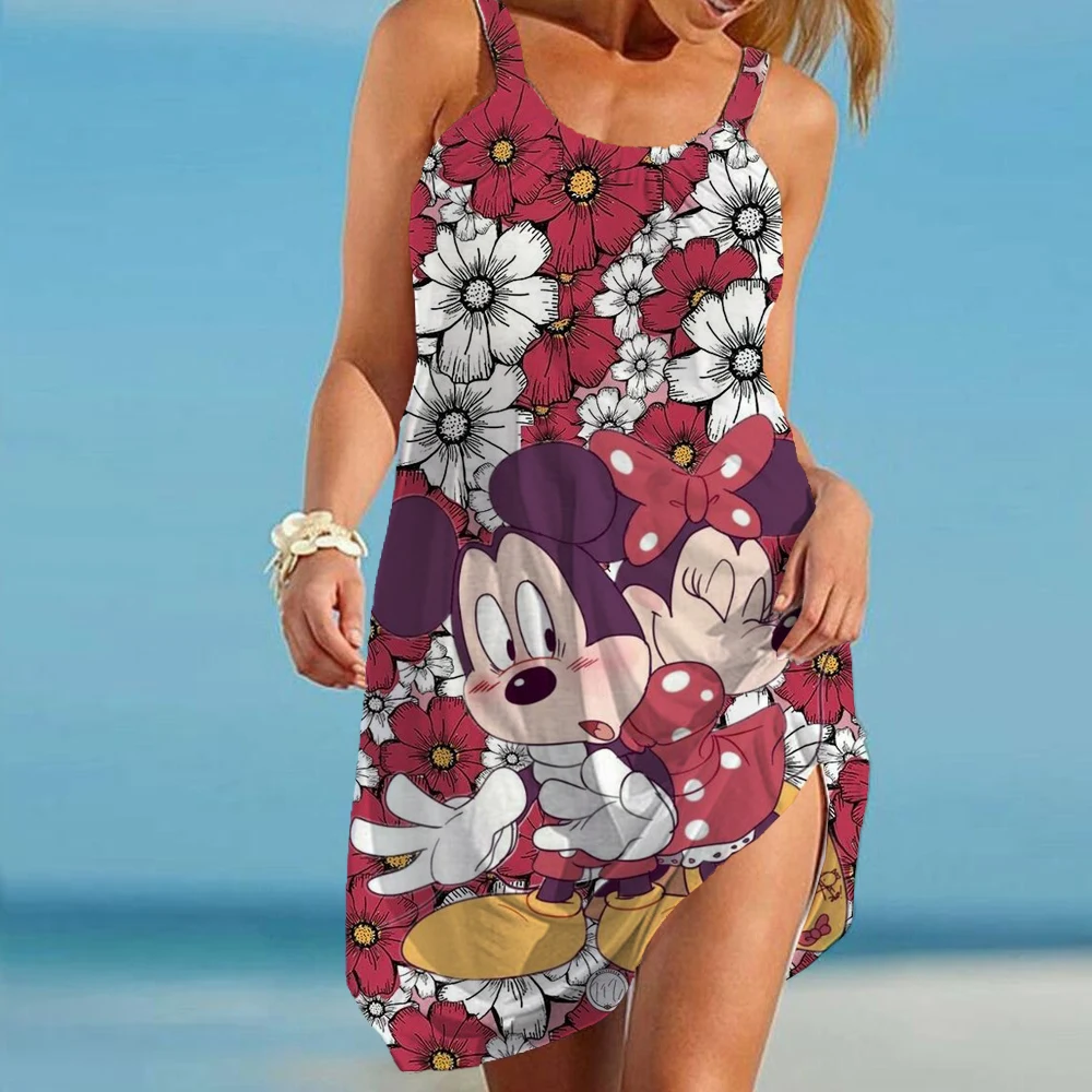 

Женское богемное винтажное пляжное платье, летнее привлекательное праздничное пляжное платье с 3D принтом в виде галстука-бабочки, Минни, Ми...