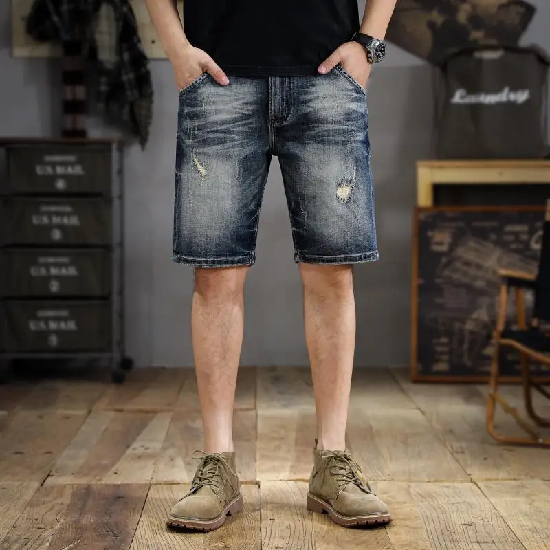 Новые винтажные джинсовые шорты American Tide с вымытыми отверстиями мужские тонкие