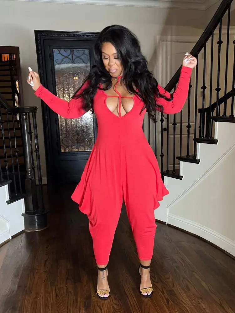 

ZOOEFFBB Sexy Loose Jumpsuits Party Night Out Club Wear Birthday Outfits for Women Fashion Autumn Clothes Rave One Piece Rompers