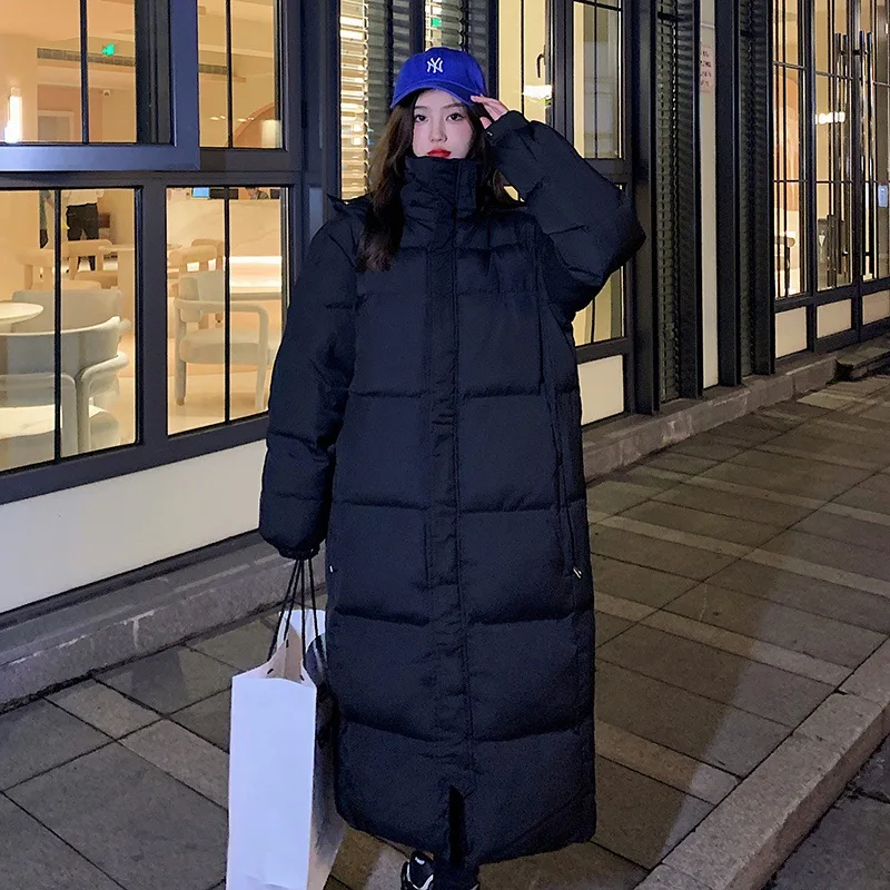 

CNACNOO 2022 New Solid Color Long Straight Winter Coat Casual Women Parkas Clothes Hooded Stylish Winter Jacket Female Outerwear