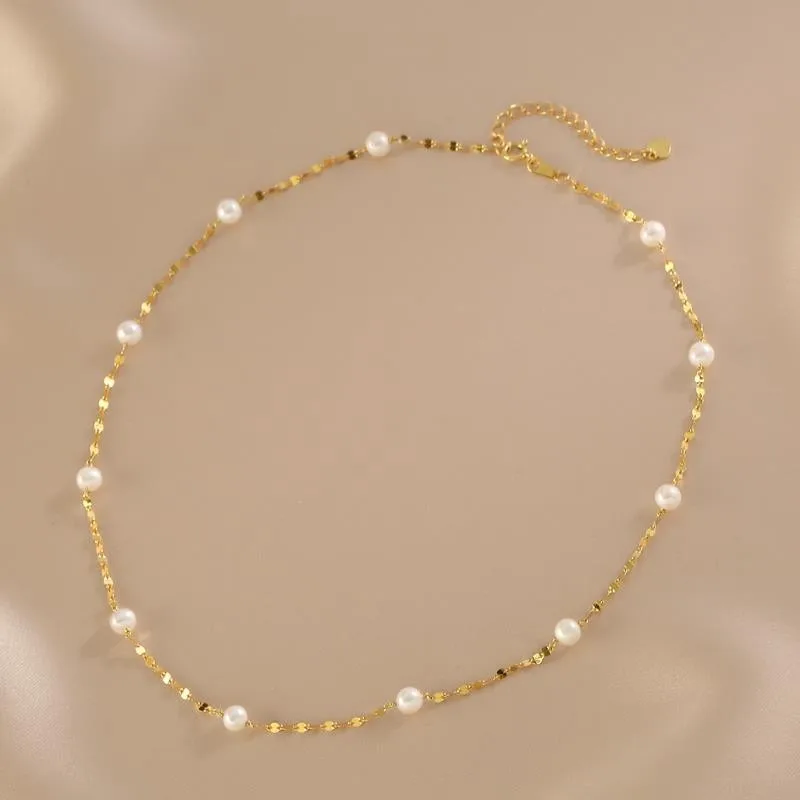 

Minar INS Fashion Real Freshwater Pearl Necklace for Women Trendy Gold Color Bling Bling Water Wave Chain Chokers Necklaces Gift