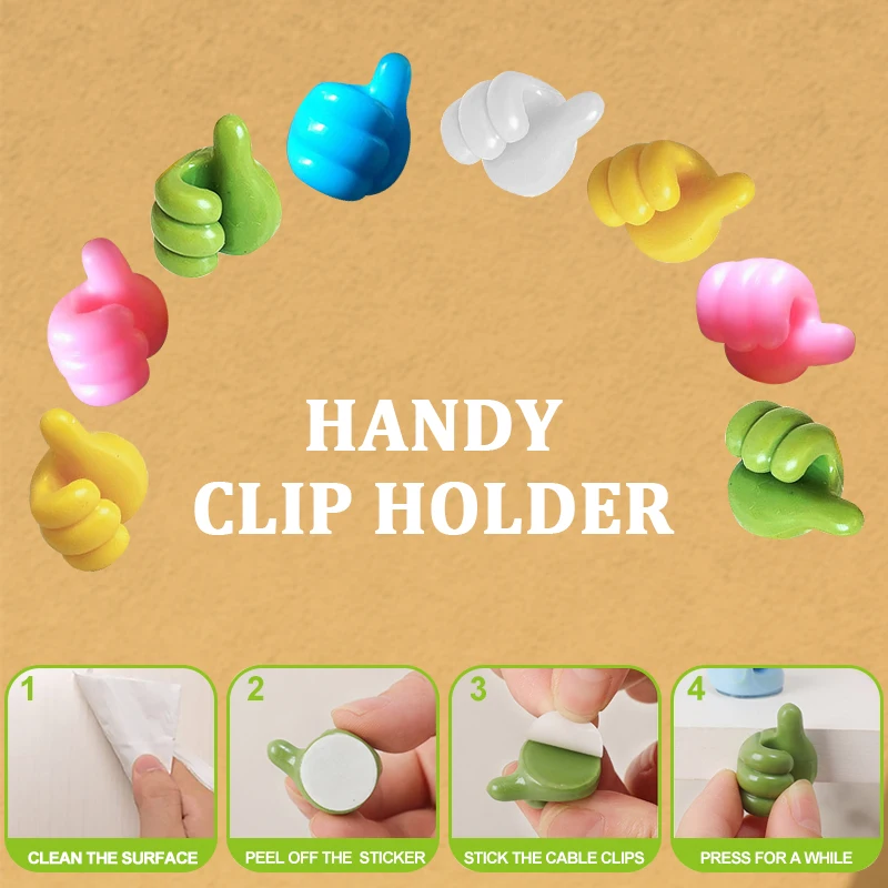 

4/10PCS Cable Clip Holder Thumb Hooks Multifunctional Wire Organizer Hanger Storage Cute Strong Wall Holder for Kitchen Bathroom