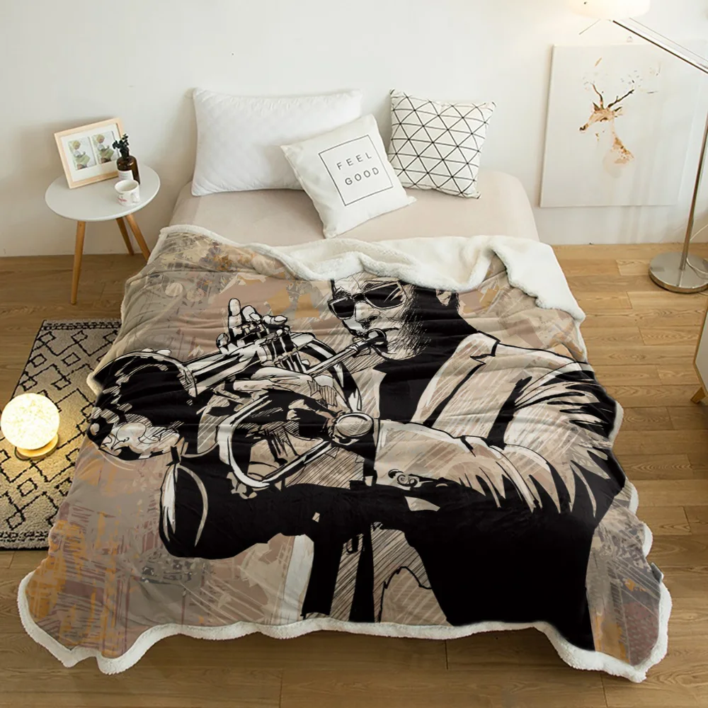 

Jazz Man Performer Musician Plush Throw Blanket Sherpa Fleece Bedspread Blankets Sofa Cover Bedding Picnic Wool Soft Blanket