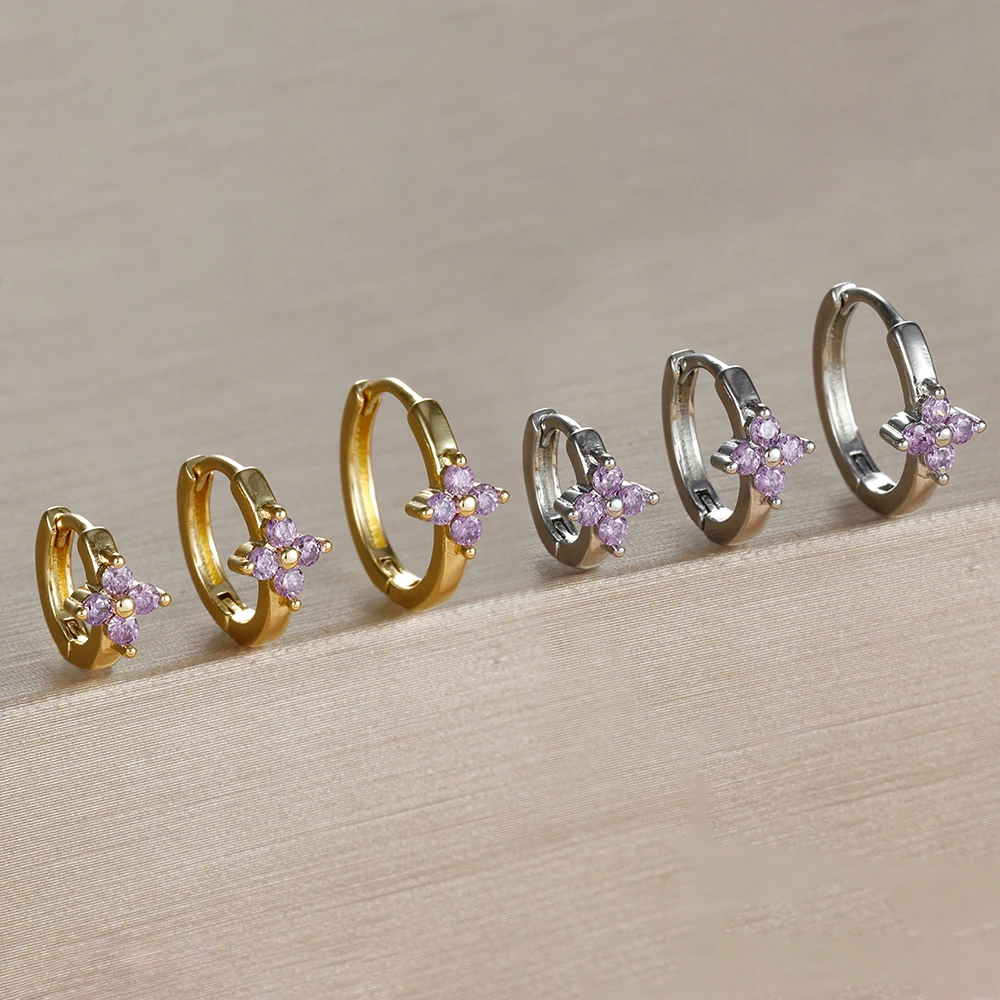 Простые блестящие фиолетовые циркониевые бриллиантовые серьги для женщин и