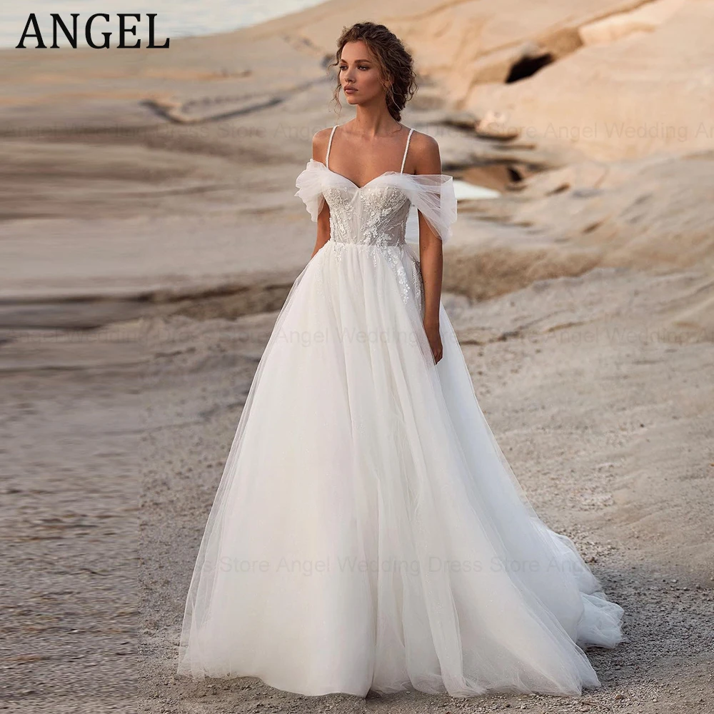 Фото ANGEL индивидуальное пляжное свадебное платье трапециевидной формы для невесты на бретельках с открытой спиной, свадебное платье с аппликацией, халат без рукавов De Mairee №1