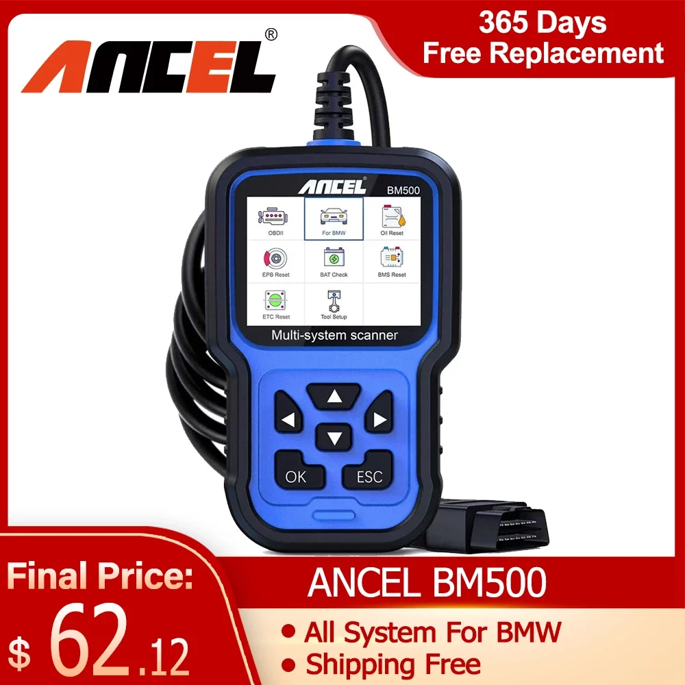 

Автомобильный сканер ANCEL BM500 OBD2, профессиональный считыватель кодов EPB SAS SRS TPMS Reset Obd 2, инструмент для диагностики для BMW