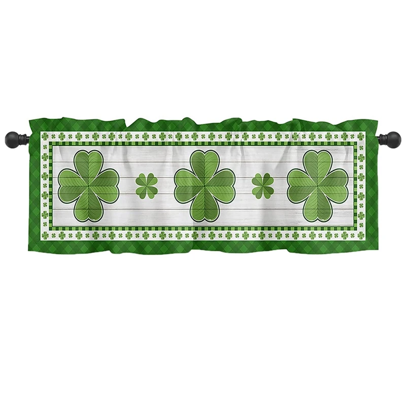 

St. Patrick's Day Valances For Windows - Green Shamrock Valance Curtains, 1 Panel Patrick's Wood Grain Windows Valances