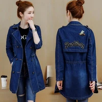 european fashion products oversized denim trench coat women outerwear denim jacket embroidery spring autumn clothing