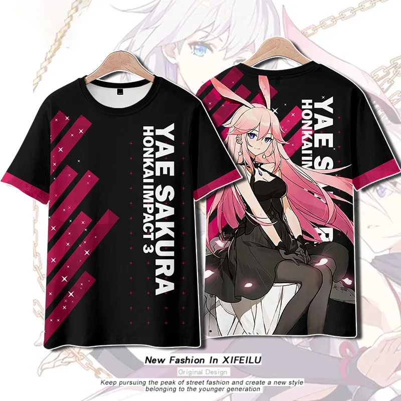 

Anime Honkai Impact 3 Yae Sakura T-Shirt Shorts Cosplay Costume Student Summer Unisex Loose Haori Tops