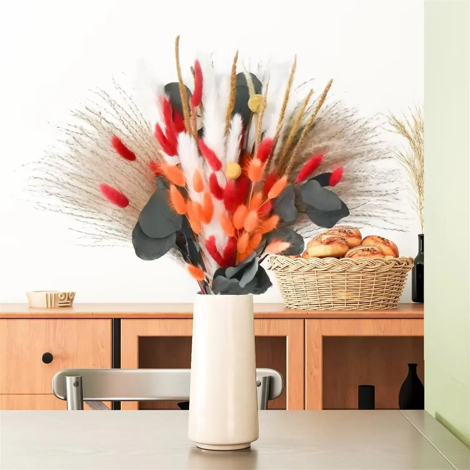 

Natural Pampas Grass Bouquet Boho Home Vase Decor Dried Flowers Bunny Rabbit Tail Apple Leaf Garden Christmas Wedding Decoration