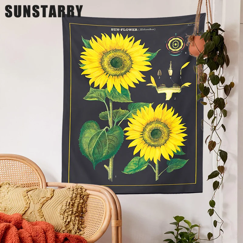 

Sunflower Tapestry Permanent Wall Hanging Illustration Reference Chart Warm Gold Yellow And Black Wall Bohemian Home Decor