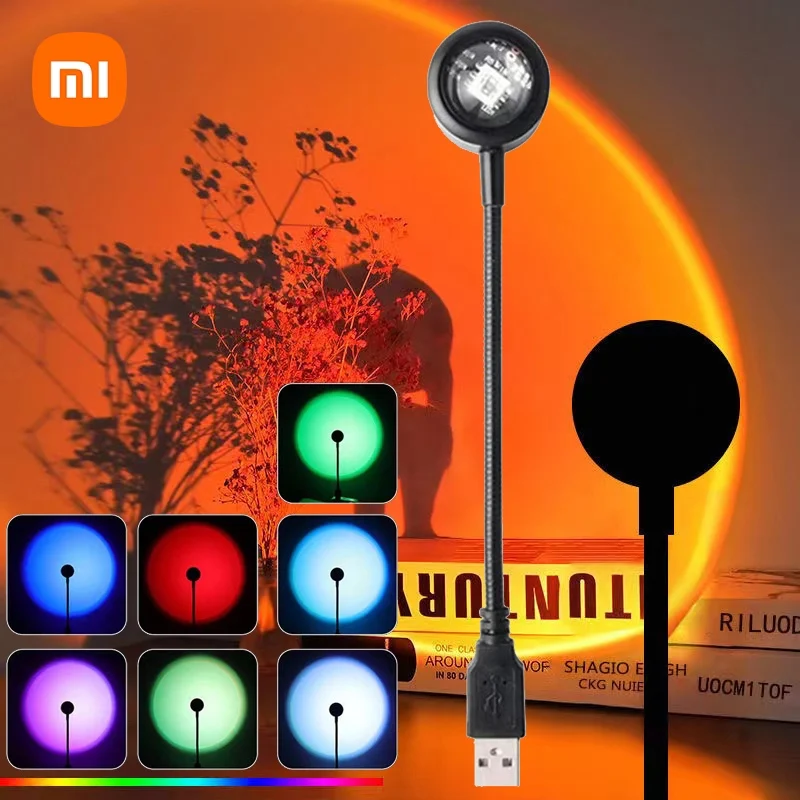 XIAOMI Sunset Lamp LED USB Rainbow Neon Night Light Projector Photography Wall Atmosphere Light For Bedroom Home Room Decor Gift